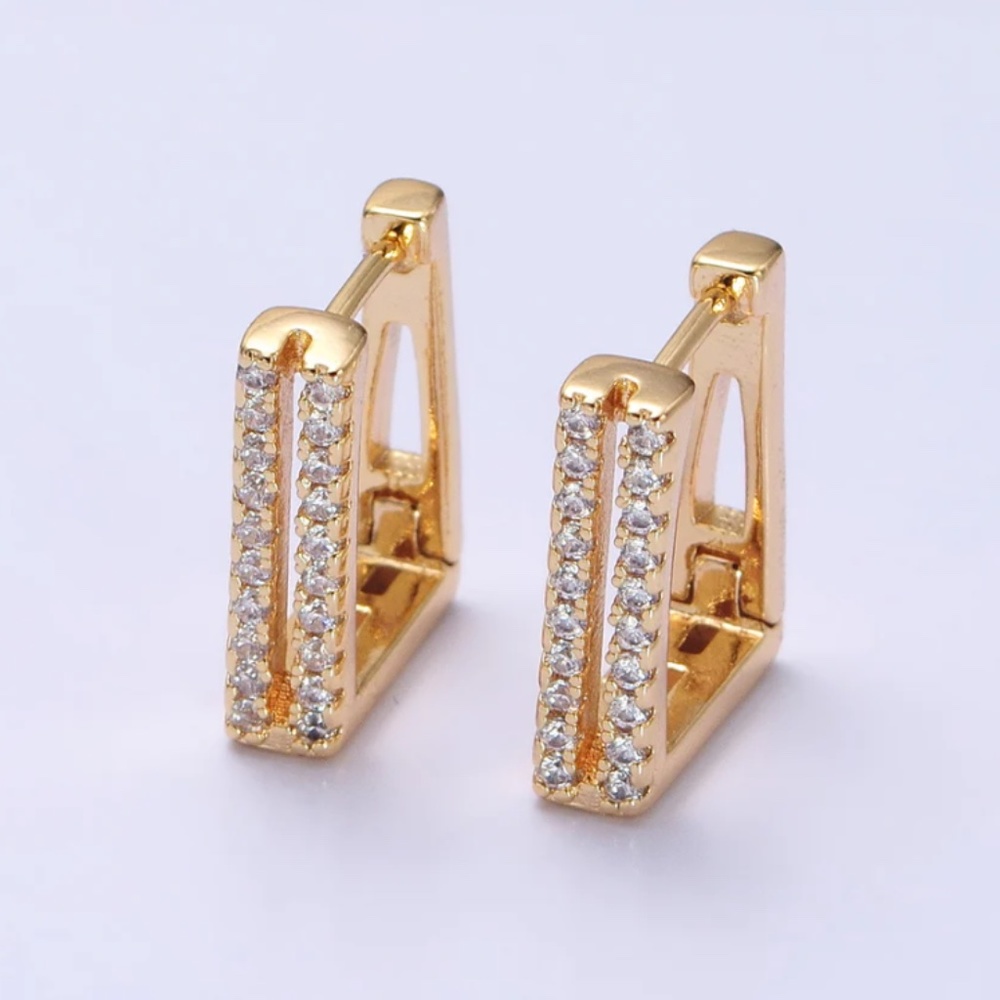 Double Micro Paved Cz Lined Rectangular Square Ho… - image 1